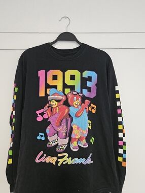 Lisa Frank Black Long Sleeve Tee with Neon Rainbow 1993 Bears
